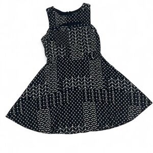 Retro Housewife Glam Black with Tan Pattern Sleeveless Skater Dress with Cutout